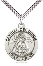 [4086SS/24S] Sterling Silver Caridad del Cobre Pendant on a 24 inch Light Rhodium Heavy Curb chain