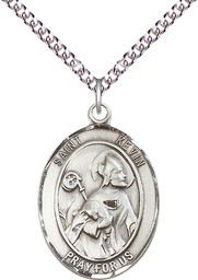 [7062SS/24SS] Sterling Silver Saint Kevin Pendant on a 24 inch Sterling Silver Heavy Curb chain