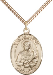 [7063GF/24GF] 14kt Gold Filled Saint Lawrence Pendant on a 24 inch Gold Filled Heavy Curb chain