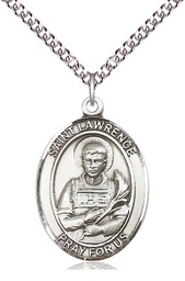 [7063SS/24SS] Sterling Silver Saint Lawrence Pendant on a 24 inch Sterling Silver Heavy Curb chain