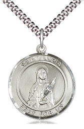 [7065RDSS/24S] Sterling Silver Saint Lucia of Syracuse Pendant on a 24 inch Light Rhodium Heavy Curb chain