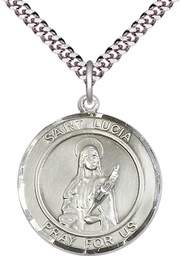 [7065RDSS/24S] Sterling Silver Saint Lucia of Syracuse Pendant on a 24 inch Light Rhodium Heavy Curb chain