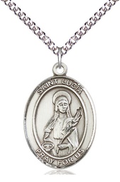 [7065SS/24SS] Sterling Silver Saint Lucia of Syracuse Pendant on a 24 inch Sterling Silver Heavy Curb chain