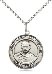 [8073RDSS/18SS] Sterling Silver Saint Maximilian Kolbe Pendant on a 18 inch Sterling Silver Light Curb chain