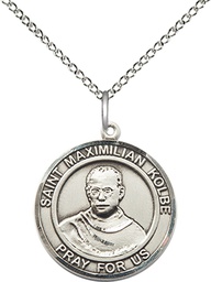 [8073RDSS/18SS] Sterling Silver Saint Maximilian Kolbe Pendant on a 18 inch Sterling Silver Light Curb chain