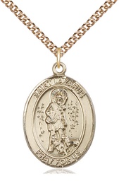 [7066GF/24GF] 14kt Gold Filled Saint Lazarus Pendant on a 24 inch Gold Filled Heavy Curb chain