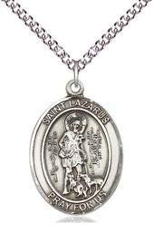 [7066SS/24SS] Sterling Silver Saint Lazarus Pendant on a 24 inch Sterling Silver Heavy Curb chain