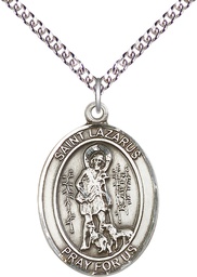 [7066SS/24SS] Sterling Silver Saint Lazarus Pendant on a 24 inch Sterling Silver Heavy Curb chain