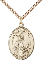 [7067GF/24GF] 14kt Gold Filled Saint Kilian Pendant on a 24 inch Gold Filled Heavy Curb chain