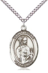[7067SS/24SS] Sterling Silver Saint Kilian Pendant on a 24 inch Sterling Silver Heavy Curb chain