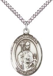 [7067SS/24SS] Sterling Silver Saint Kilian Pendant on a 24 inch Sterling Silver Heavy Curb chain
