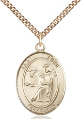 [7068GF/24GF] 14kt Gold Filled Saint Luke the Apostle Pendant on a 24 inch Gold Filled Heavy Curb chain