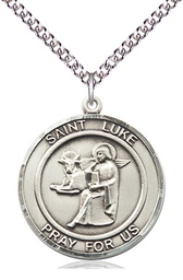 [7068RDSS/24SS] Sterling Silver Saint Luke the Apostle Pendant on a 24 inch Sterling Silver Heavy Curb chain