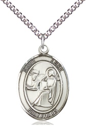 [7068SS/24SS] Sterling Silver Saint Luke the Apostle Pendant on a 24 inch Sterling Silver Heavy Curb chain
