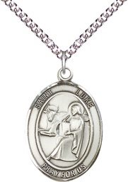 [7068SS/24SS] Sterling Silver Saint Luke the Apostle Pendant on a 24 inch Sterling Silver Heavy Curb chain