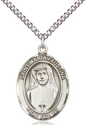 [7069SS/24SS] Sterling Silver Saint Maria Faustina Pendant on a 24 inch Sterling Silver Heavy Curb chain