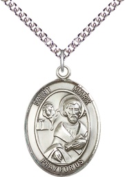 [7070SS/24SS] Sterling Silver Saint Mark the Evangelist Pendant on a 24 inch Sterling Silver Heavy Curb chain
