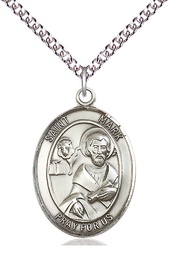 [7070SS/24SS] Sterling Silver Saint Mark the Evangelist Pendant on a 24 inch Sterling Silver Heavy Curb chain