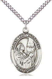 [7071SS/24SS] Sterling Silver Saint Mary Magdalene Pendant on a 24 inch Sterling Silver Heavy Curb chain