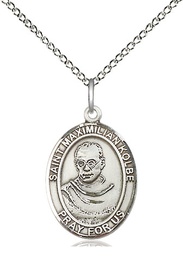 [8073SS/18SS] Sterling Silver Saint Maximilian Kolbe Pendant on a 18 inch Sterling Silver Light Curb chain