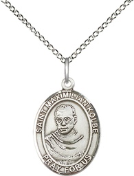 [8073SS/18SS] Sterling Silver Saint Maximilian Kolbe Pendant on a 18 inch Sterling Silver Light Curb chain
