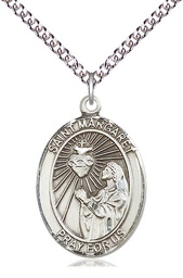 [7072SS/24SS] Sterling Silver Saint Margaret Mary Alacoque Pendant on a 24 inch Sterling Silver Heavy Curb chain