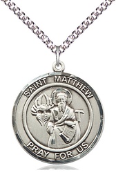 [7074RDSS/24SS] Sterling Silver Saint Matthew the Apostle Pendant on a 24 inch Sterling Silver Heavy Curb chain
