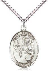[7074SS/24SS] Sterling Silver Saint Matthew the Apostle Pendant on a 24 inch Sterling Silver Heavy Curb chain