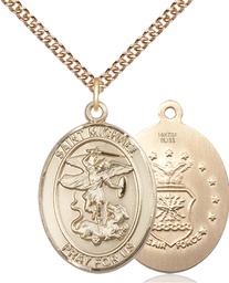 [7076GF1/24GF] 14kt Gold Filled Saint Michael Air Force Pendant on a 24 inch Gold Filled Heavy Curb chain
