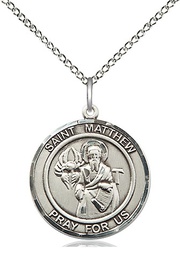 [8074RDSS/18SS] Sterling Silver Saint Matthew the Apostle Pendant on a 18 inch Sterling Silver Light Curb chain