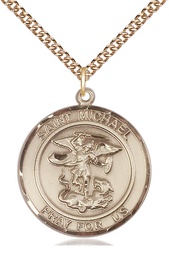 [7076RDGF/24GF] 14kt Gold Filled Saint Michael the Archangel Pendant on a 24 inch Gold Filled Heavy Curb chain