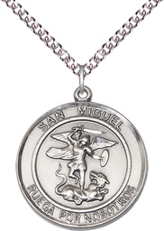 [7076RDSPSS/24SS] Sterling Silver San Miguel Arcangel Pendant on a 24 inch Sterling Silver Heavy Curb chain