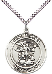 [7076RDSS/24SS] Sterling Silver Saint Michael the Archangel Pendant on a 24 inch Sterling Silver Heavy Curb chain