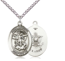 [7076SS2/24SS] Sterling Silver Saint Michael Army Pendant on a 24 inch Sterling Silver Heavy Curb chain