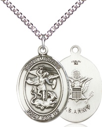 [7076SS2/24SS] Sterling Silver Saint Michael Army Pendant on a 24 inch Sterling Silver Heavy Curb chain
