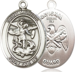 [7076SS5] Sterling Silver Saint Michael National Guard Medal