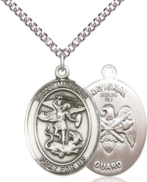 [7076SS5/24SS] Sterling Silver Saint Michael National Guard Pendant on a 24 inch Sterling Silver Heavy Curb chain