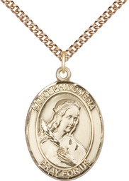[7077GF/24GF] 14kt Gold Filled Saint Philomena Pendant on a 24 inch Gold Filled Heavy Curb chain