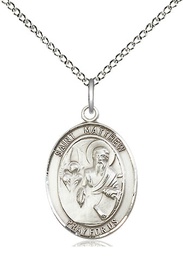 [8074SS/18SS] Sterling Silver Saint Matthew the Apostle Pendant on a 18 inch Sterling Silver Light Curb chain