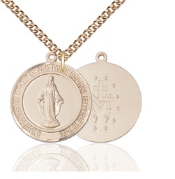 [7078RDGF/24GF] 14kt Gold Filled Miraculous Pendant on a 24 inch Gold Filled Heavy Curb chain