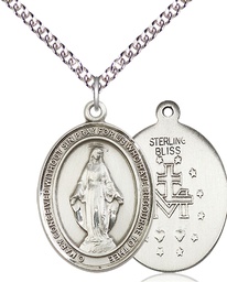 [7078SS/24SS] Sterling Silver Miraculous Pendant on a 24 inch Sterling Silver Heavy Curb chain