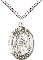 [7079SS/24SS] Sterling Silver Saint Monica Pendant on a 24 inch Sterling Silver Heavy Curb chain