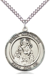[7080RDSS/24SS] Sterling Silver Saint Nicholas Pendant on a 24 inch Sterling Silver Heavy Curb chain