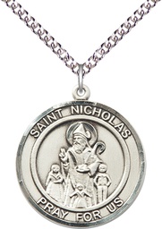 [7080RDSS/24SS] Sterling Silver Saint Nicholas Pendant on a 24 inch Sterling Silver Heavy Curb chain