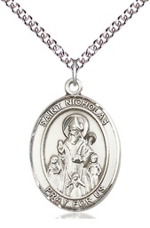 [7080SS/24SS] Sterling Silver Saint Nicholas Pendant on a 24 inch Sterling Silver Heavy Curb chain