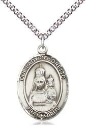 [7082SS/24SS] Sterling Silver Our Lady of Loretto Pendant on a 24 inch Sterling Silver Heavy Curb chain