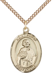 [7083GF/24GF] 14kt Gold Filled Saint Philip the Apostle Pendant on a 24 inch Gold Filled Heavy Curb chain