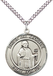[7083RDSS/24SS] Sterling Silver Philip the Apostle Pendant on a 24 inch Sterling Silver Heavy Curb chain