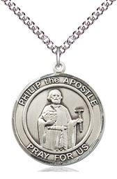 [7083RDSS/24SS] Sterling Silver Philip the Apostle Pendant on a 24 inch Sterling Silver Heavy Curb chain