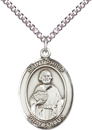 [7083SS/24SS] Sterling Silver Saint Philip the Apostle Pendant on a 24 inch Sterling Silver Heavy Curb chain